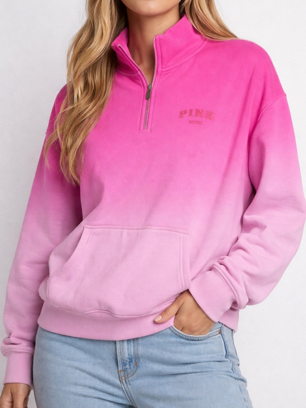 Pink Victoria Secret Campus Fleece Quarter-Zip Sweatshirt Sz Small NWT